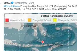 Gempa Magnitudo 7,4 Guncang Barat Laut NTT, Berpotensi Tsunami