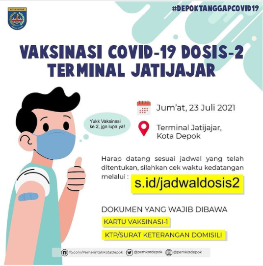 Vaksinasi Covid-19 Dosis Kedua di Terminal Jatijajar Kota Depok