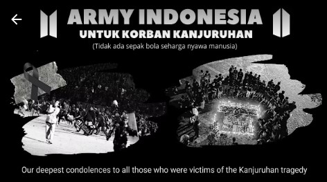 ARMY Indonesia Kumpulkan Rp345 Juta untuk Korban Tragedi Kanjuruhan